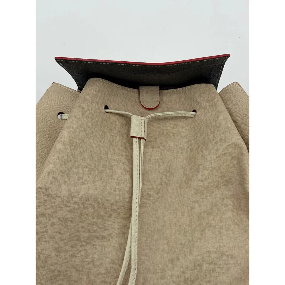 Franco Pugi Italian Leather Backpack Beige Cream Red Trim Tassel Bag